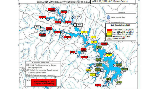 HIGH LEVELS OF E-COLI FOUND IN LAKE ANNA